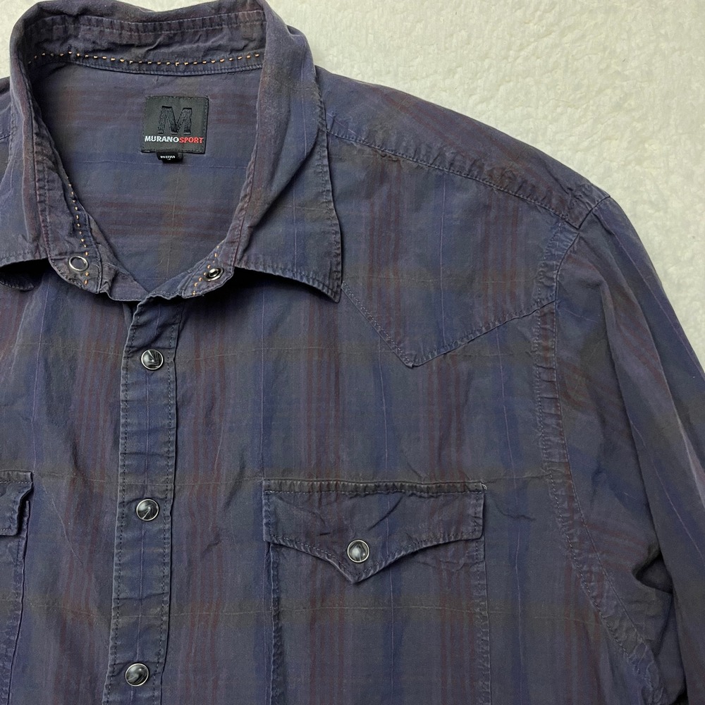 Murano Sport Button Down Shirt Mens XL Blue Plaid Western Snap Long Sleeve 4886